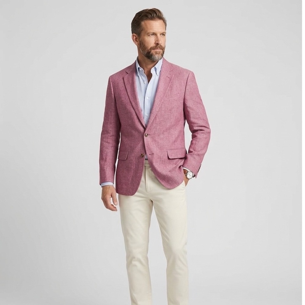 Stafford Signature Mens 52 Reg Pink Linen Cotton Sport Coat Classic Fit Blazer